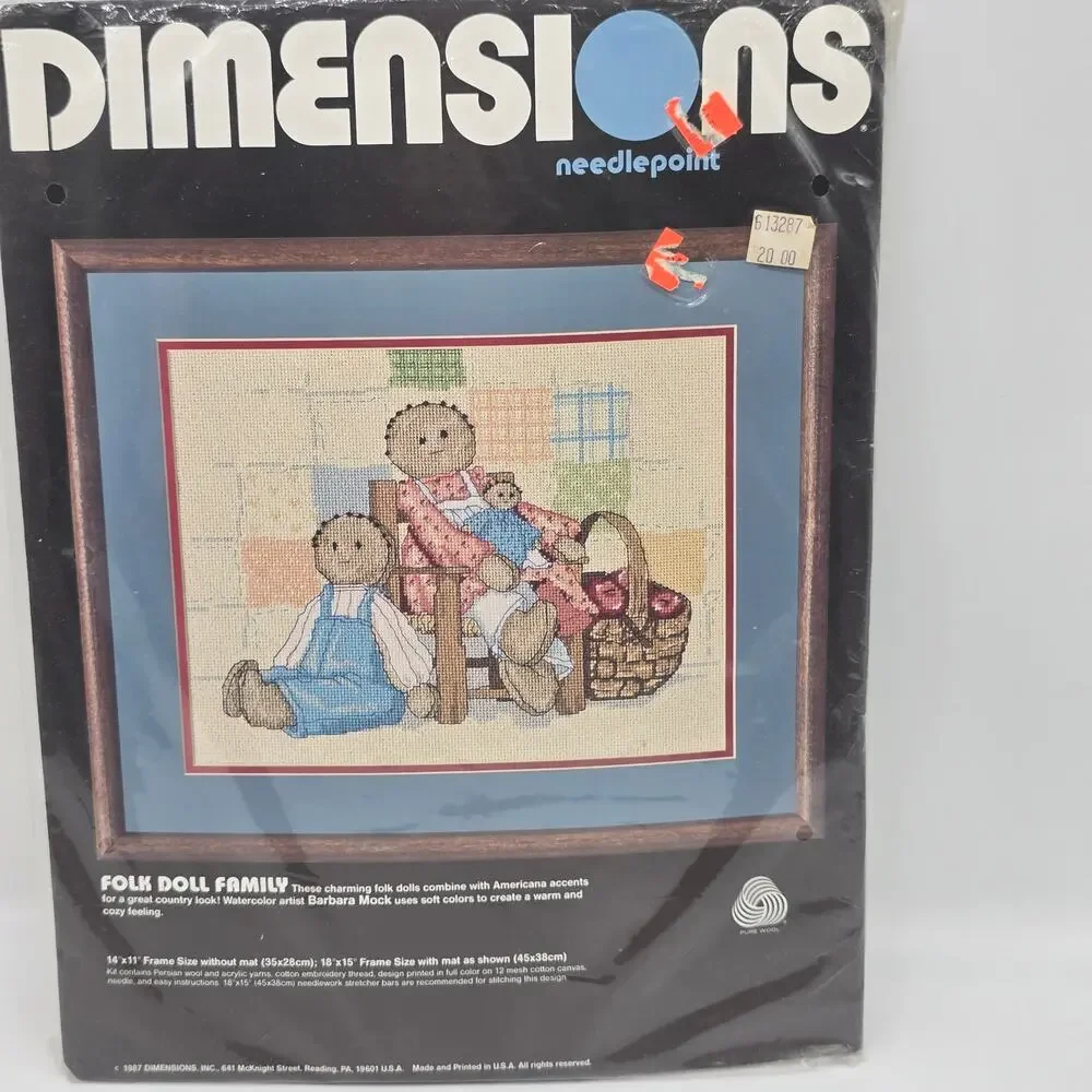 VTG 1987 Dimensions Needlepoint 2323 Folk Doll Family Country Primitive Quilt